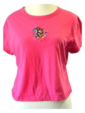 Rue 21 Embroidered Pink Cropped Baby Tee Size XL Y2K Graphic Crop Top
